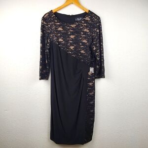 R & M Collections Elegant Sparkle Lace Black Evening Dress Women's Plus Size 16